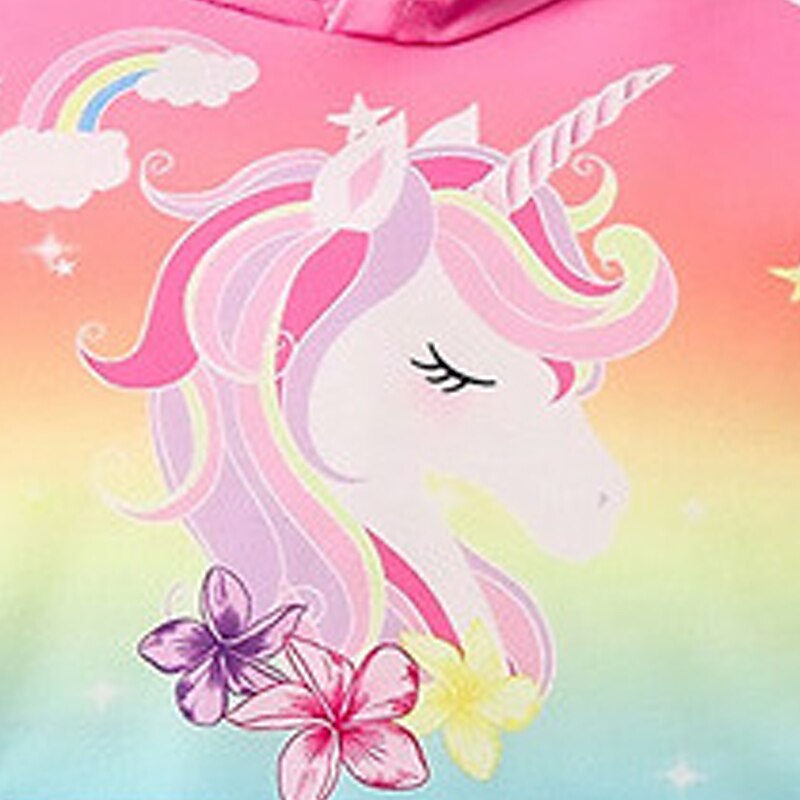 Girls' 3D Rainbow Unicorn Color Gradient Hoodie Pullover Pink Long Sleeve 3D Print Fall Winter Active Fashion Cute Kids 3-12 Years 4-12 Years Outdoor Casual Daily Regular Fit4