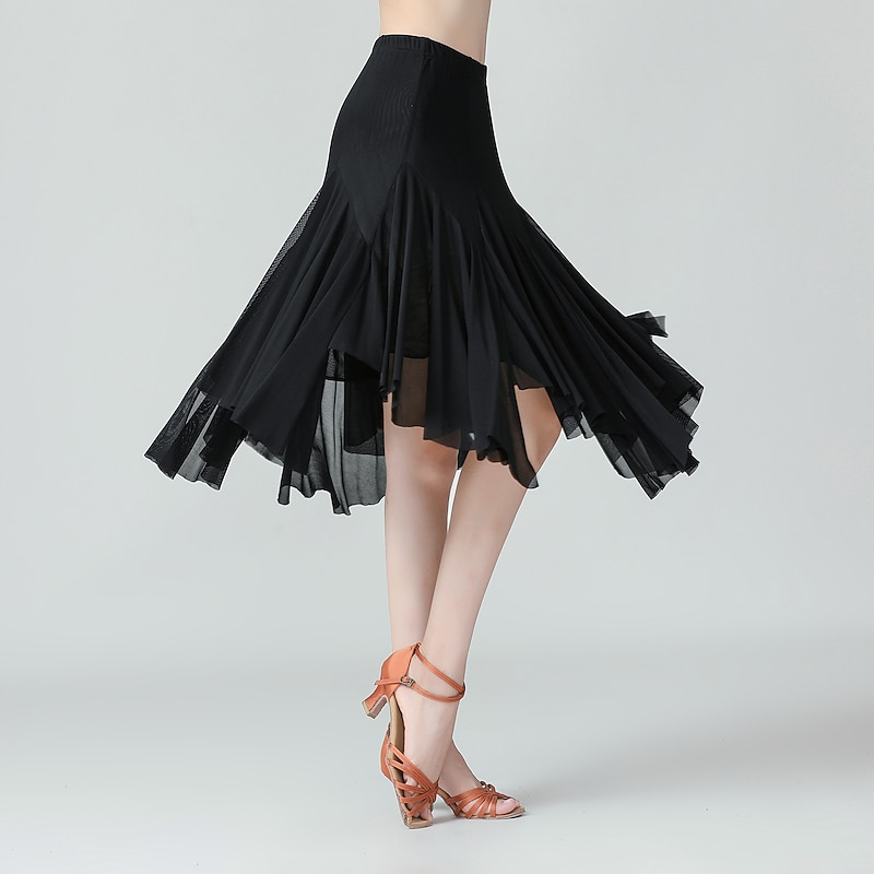 Ballroom Dance Skirts Pleats Pure Color Splicing Women's Performance Training High Polyester4