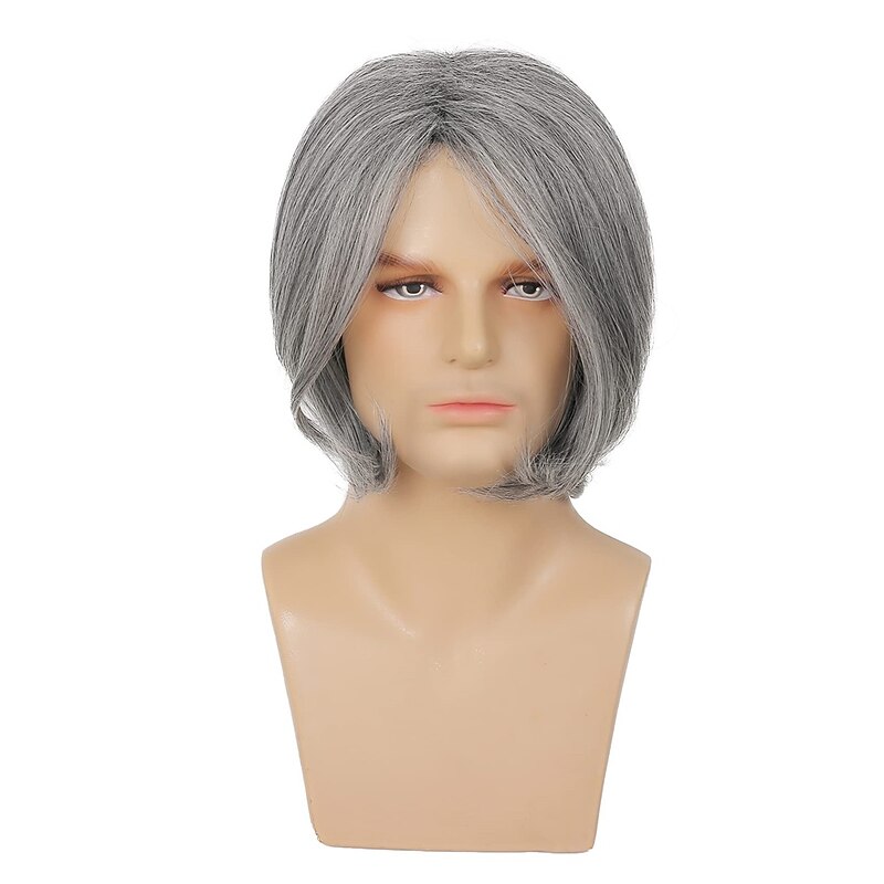 Mens Grey Wig Short Grey Wig Side Part Synthetic Hair Replacement Wig for Daily Party Costume Halloween3
