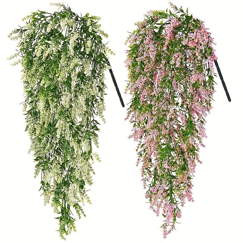 4 Bundles Artificial Lavender Hanging Flower Bouquet Vine Hanging Plants Fake Ivy Vine Leaves For Patio Home Bedroom Wedding Indoor Outdoor Wall Decor, Home Decor, Aesthetic Room Decor