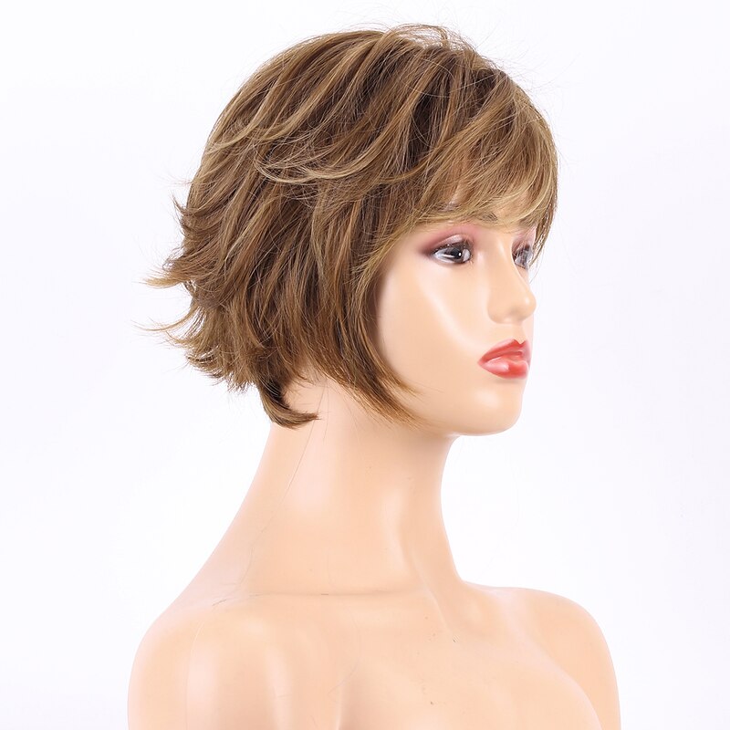 Synthetic Wig Curly With Bangs Machine Made Wig Short Light Brown Synthetic Hair Women's Soft Fashion Easy to Carry Brown3