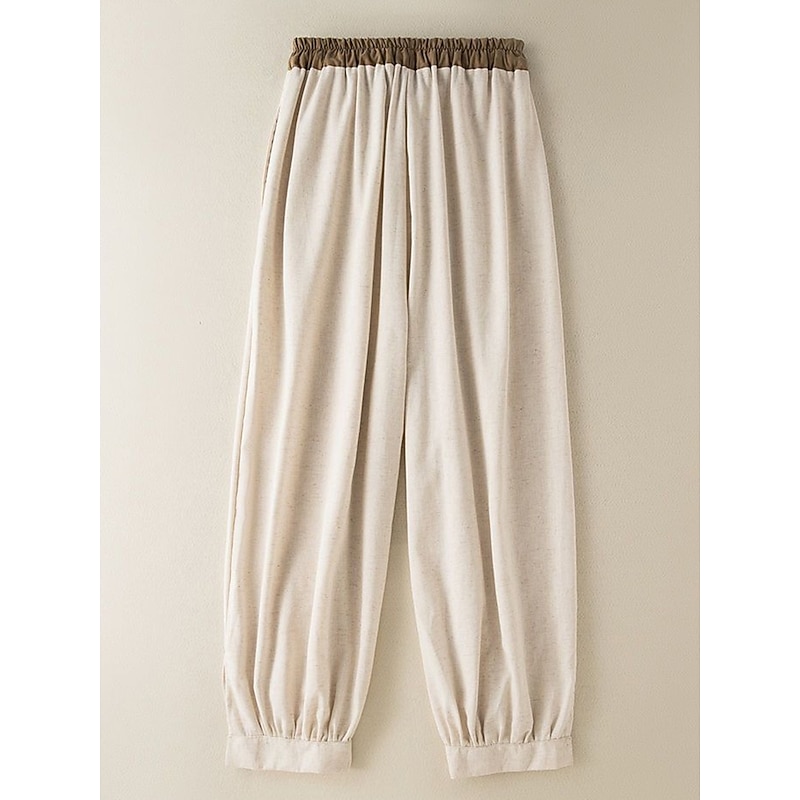 Women's Pants Trousers Harem Pants Vacation Streetwear Simple Ankle-Length High Waist Plain Pocket Drawstring Elastic Waist Comfort Breathability Soft Micro-elastic Outdoor Vacation Street White2