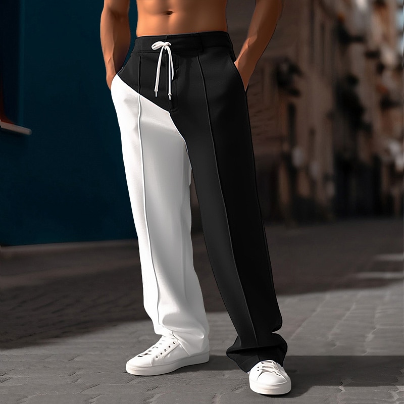 Men's Sweatpants Joggers Trousers Straight Leg Sweatpants Pleated Pants Drawstring Patchwork Elastic Waist Color Block Comfort Breathable Casual Daily Holiday Sports Fashion Black Red2