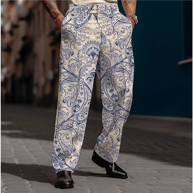 Paisley Vintage Men's 3D Print Dress Pants Pants Trousers Outdoor Street Wear to work Polyester Black White Blue S M L High Elasticity Pants
