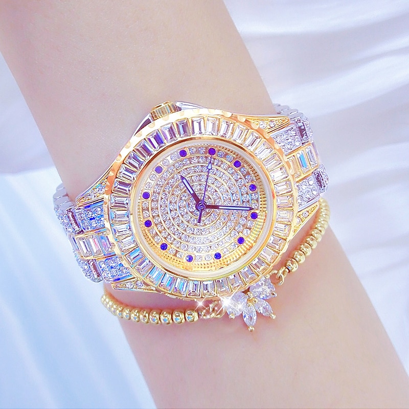 Wrist Watch Quartz Watch for Women Full Diamond Crystal Analog Quartz Glitter Fashion Luxury Bling Rhinestone Bracelet Stainless Steel