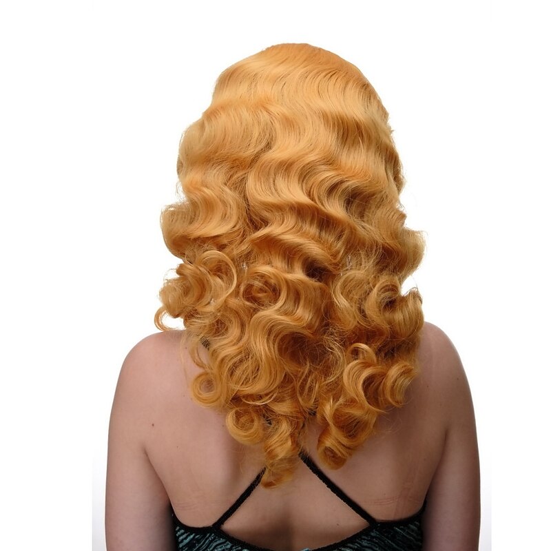 Lady Wig Cosplay Classic Femme Fatale Diva Wavy Long Parting Golden Blond 20 Halloween Wigs4