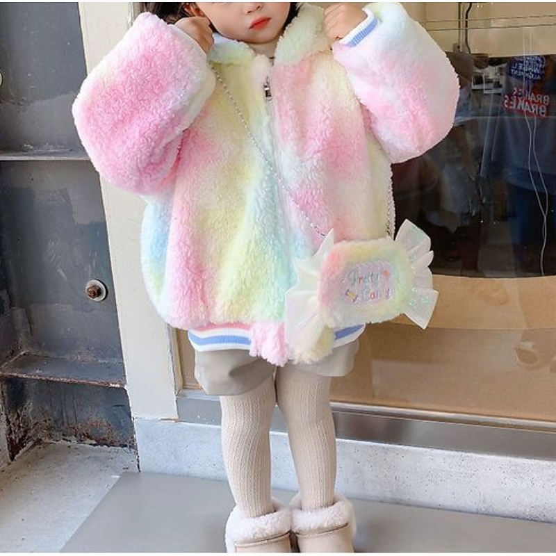 Kids Girls' Winter Coat Camo Adorable School Cotton Coat Outerwear 2-8 Years Spring Rainbow unicorn jacket + bag3