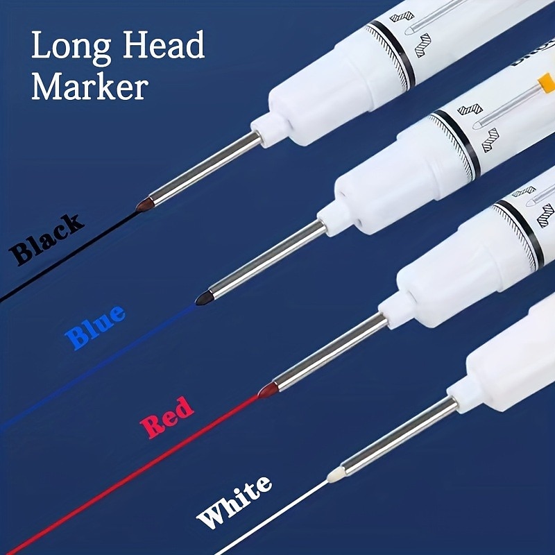 5pcs/set Extended Nib 20MM Red Black Blue White Green Ink Long Head Markers Bathroom Woodworking Decoration Metal Plastic Wood Multi-functional Write Deep Hole Marker Pens