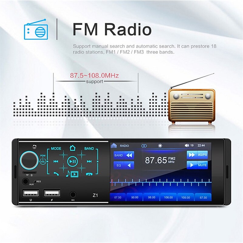 4.1''Inch Car MP5 Player 1din HD Capacitive Touch Screen Car Stereo Audioradio Support Wireless SWC Remote /Phone Charging Port/Hands Free Calling/Mirror Link/USB/TF Card/Aux-in/FM Radio Receiver3