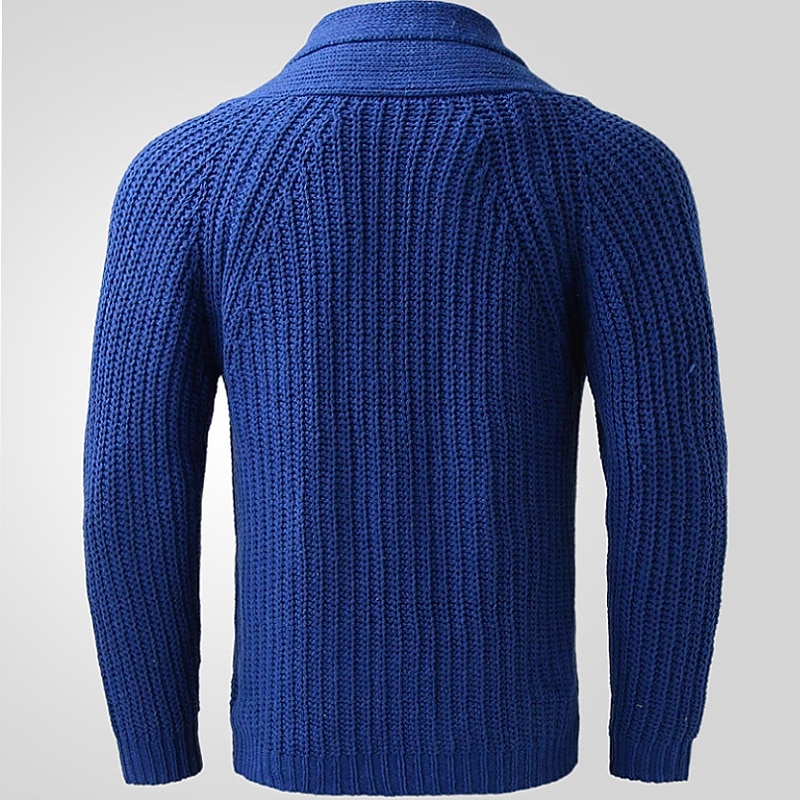Men's Cardigan Sweater Chunky Cardigan Cropped Sweater Cable Regular Button Up Plain Shawl Collar Vintage Warm Ups Casual Daily Wear Clothing Apparel Raglan Sleeves Fall Winter Blue M L XL3