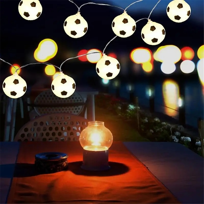 LED Football String Lights Euro Cup 1.5M Battery Operated World Cup DIY RGB Warmwhite Football Fairy Lights Bar KTV Club Party Children's Room Decoration2
