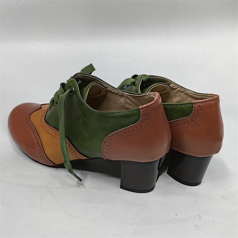 Women's Heels Pumps Brogue Wingtip Shoes Vintage Shoes Party Outdoor Daily Color Block Summer Cone Heel Round Toe Elegant Vacation Cute Leather Buckle Black Yellow Purple4