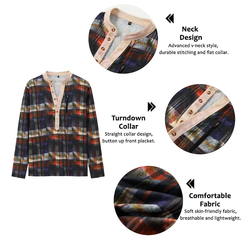 Men's Plaid Graphic Prints Sweatshirt Pullover Long Sleeve Sweatshirt V Neck Henley Collar Designer Basic Casual 3D Print Sports & Outdoor Casual Daily Print Spring &  Fall2