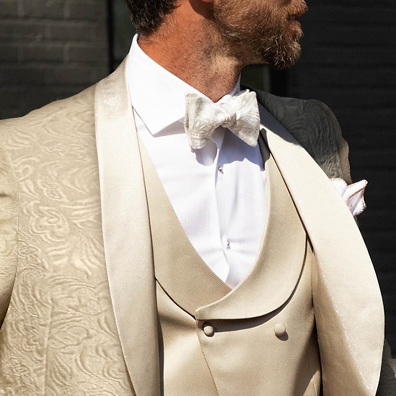 Men's Wedding Party Tuxedos Homecoming Party Champagne Floral Tailored Fit 3 Piece Single Breasted One-button2