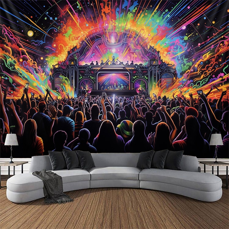 Blacklight Tapestry UV Reactive Glow in the Dark Glow Party Neon Trippy Misty Bar Concert Hanging Tapestry Wall Art Mural for Living Room Bedroom2