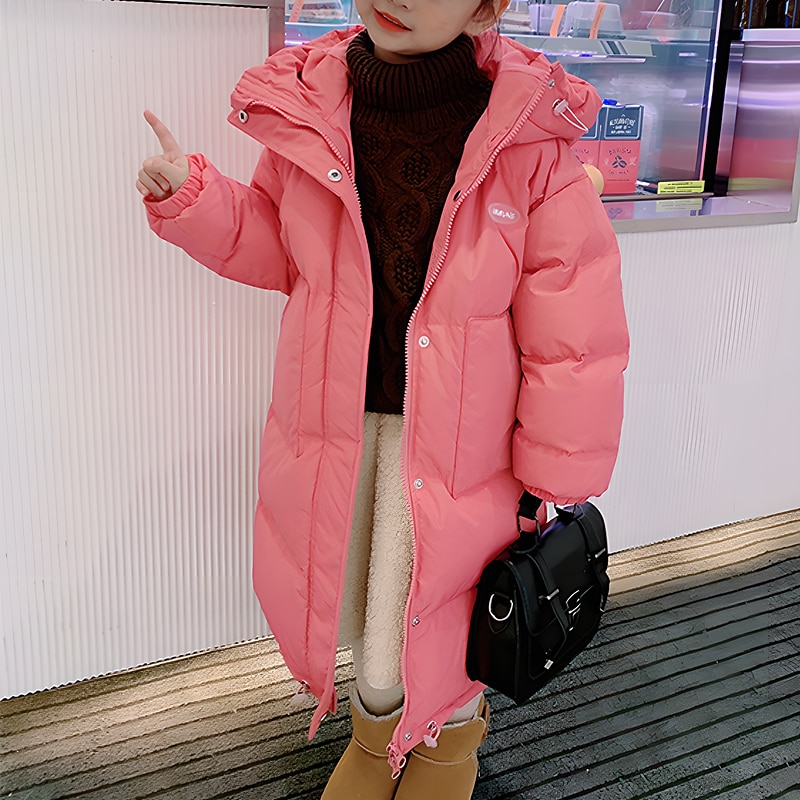Kids Girls' Down Coat Puffer Jacket Kids Puffer Jacket Fashion Outdoor Cotton Coat Outerwear 2-12 Years Fall Black Rose Red3
