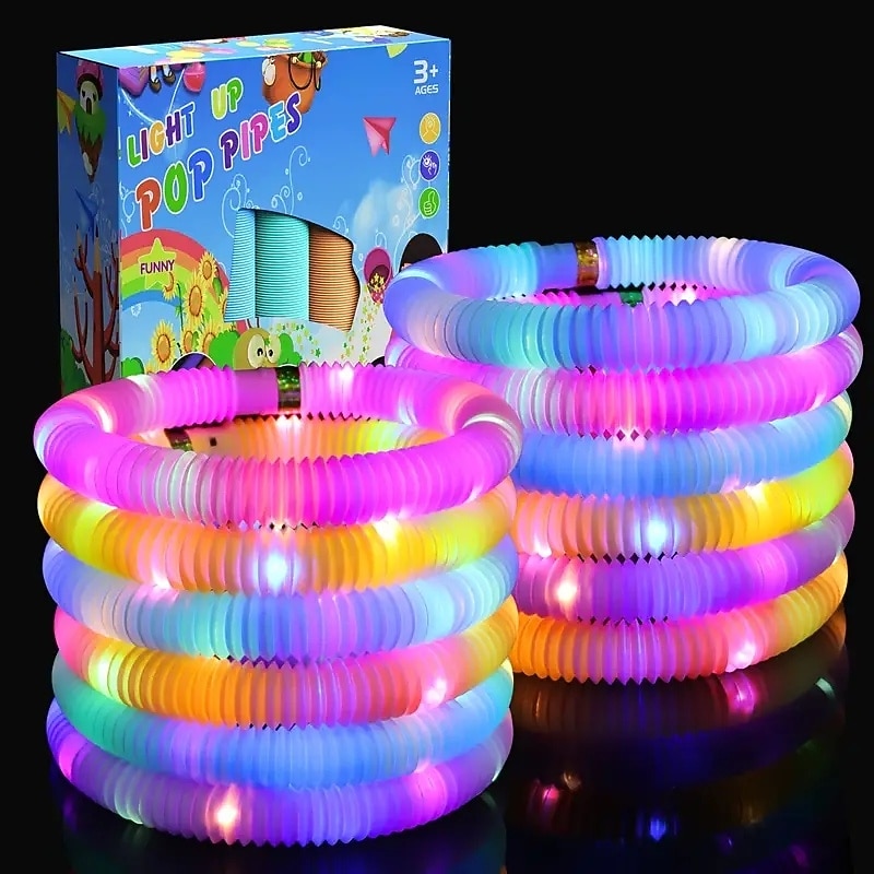 5/10/12pcs LED Jumbo Light Up Pop Fidget Tubes - Large Glow Sticks for Party Supplies and Stress Relief
