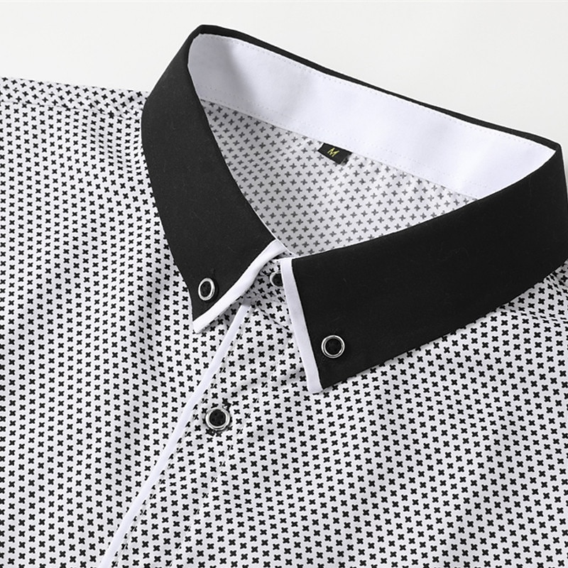 Men's Shirt Summer Shirt Dress Shirt Button Up Shirt Casual Shirt White Wine Navy Blue Long Sleeve Geometric Lapel Daily Vacation Patchwork Clothing Apparel Fashion Casual Comfortable4