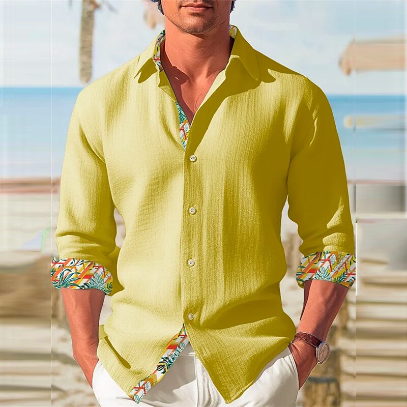 Men's Floral Tropical Flowers Shirt Summer Hawaiian Shirt Aloha Shirt Long Sleeve Shirt Turndown Casual Daily Wear Going out Weekend White Green Khaki S M L4