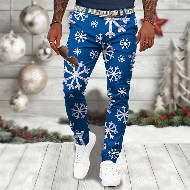 Christmas Men's Christmas Scene Printed Pants Snowflake Business Casual 3D Print  Dress Trousers Outdoor Daily Wear Streetwear Polyester Wine Black Blue S M L Medium Waist Elasticity Pants2