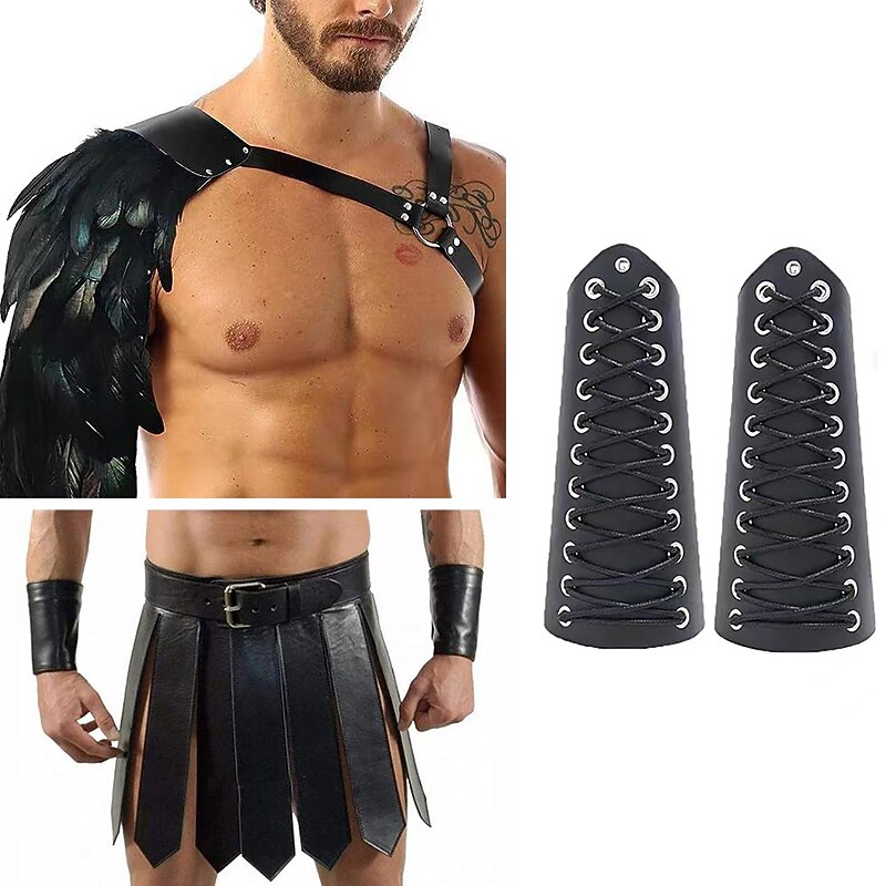 Retro Vintage Punk & Gothic Medieval Armor Outfits Viking Celtic Knight Fancy Dress Men's Viking Fantasy Halloween Masquerade Carnival Performance Adults' Skirts Shoulder Armor Wrist Brace