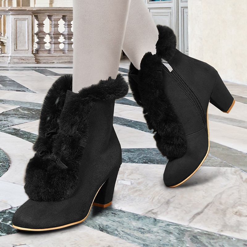 Women's Victorian Green Suede Fur-Trimmed High Heel Boots with Side Zipper - Perfect for Vintage Style and Winter Fashion 6