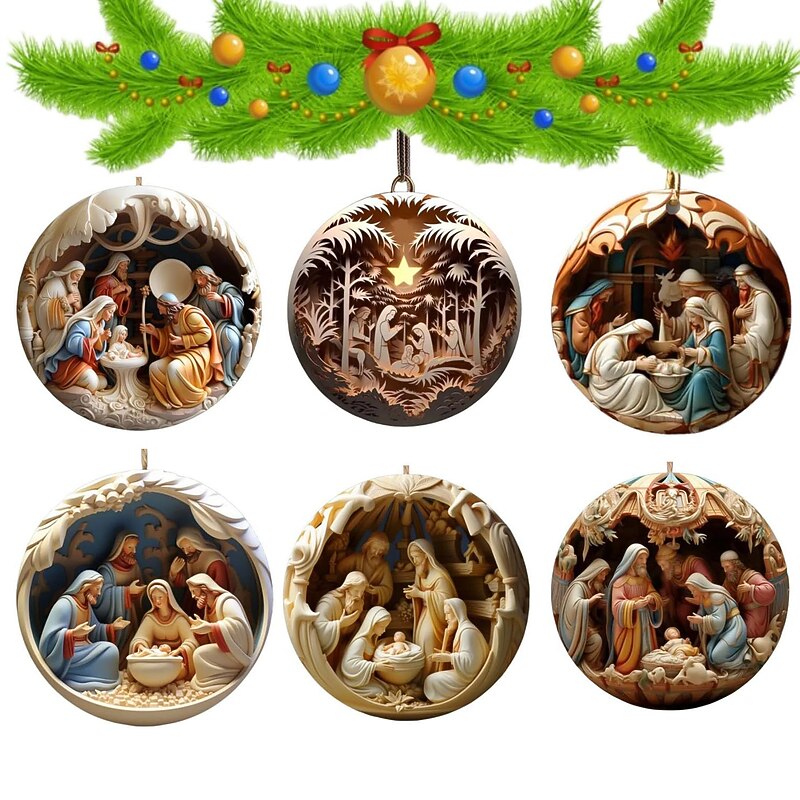Nativity Scene  Christmas Ornament,Acrylic 2D Flat Printed Keychain, Optional Acrylic Ornament and Car Rear View Mirror Accessories Memorial Gifts Pack2