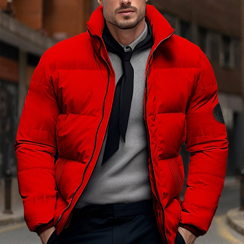 Men's Winter Coat Winter Jacket Puffer Jacket Zipper Pocket Polyster Pocket Outdoor Date Casual Daily Regular Fashion Casual Thermal Warm Windproof Winter Plain Black White Red Green Puffer Jacket2