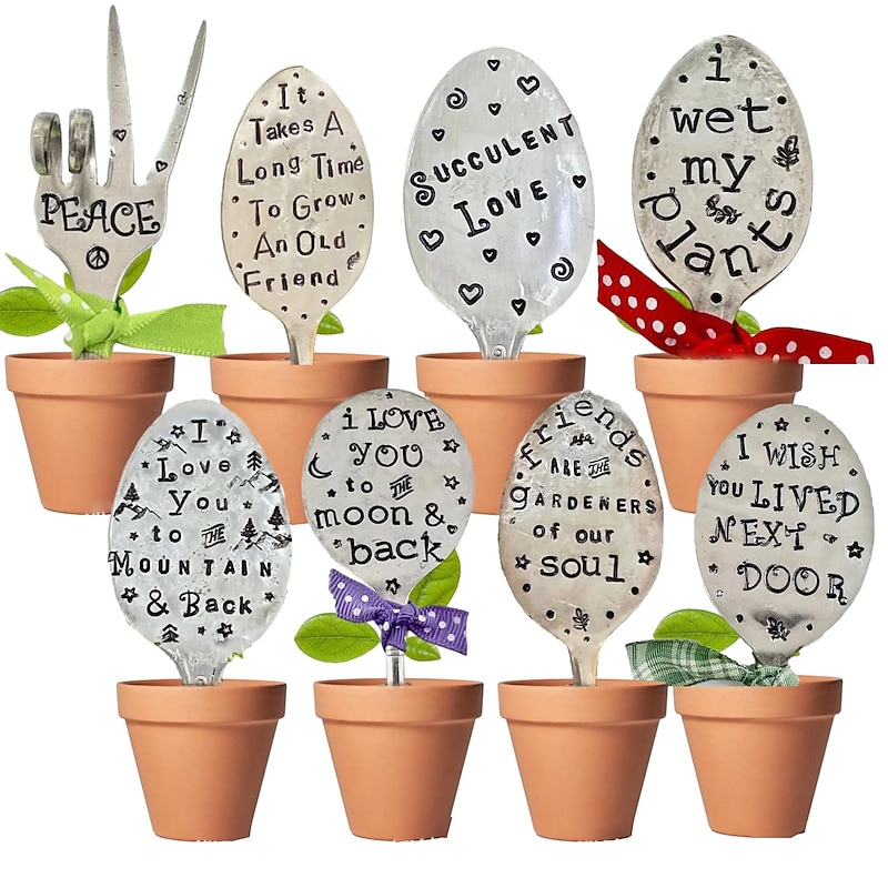 Garden Marker Friendship Gift, Silver Stamped Spoon Plant Markers, Silver Plate Stamped Spoon Garden Markers, Garden Art Marker, Plant Lover Garden Decoration