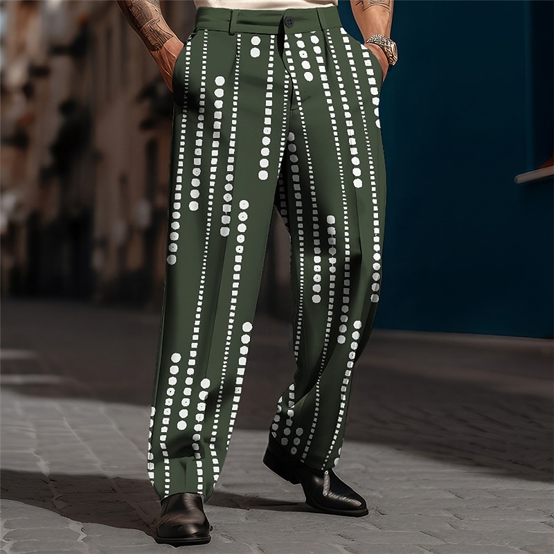 Geometry Vintage Men's 3D Print Pants Trousers Outdoor Street Wear to work Polyester Black White Navy Blue S M L High Elasticity Pants4