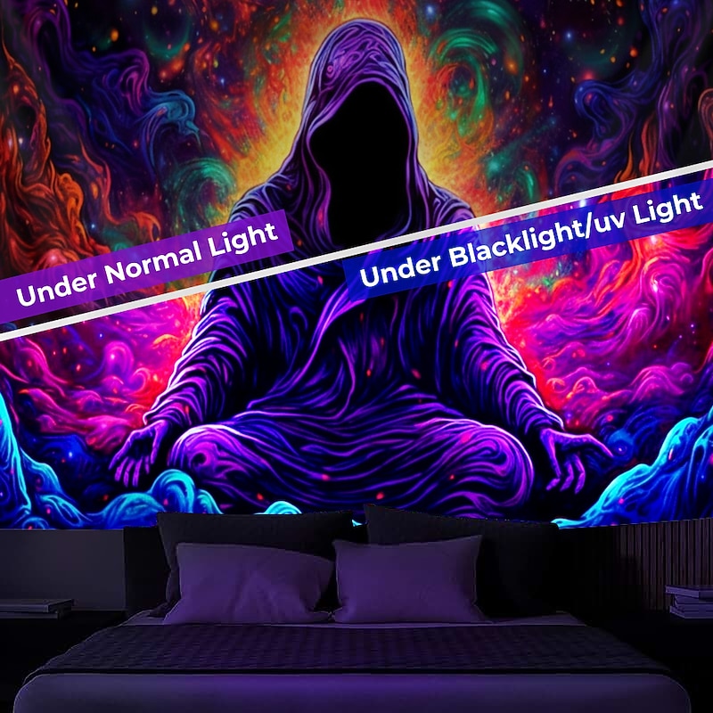 Halloween Decorations Blacklight Tapestry UV Reactive Glow in the Dark Glow Party Neon Ghost Psychedelic Trippy Misty Hanging Tapestry Wall Art Mural for Living Room Bedroom3