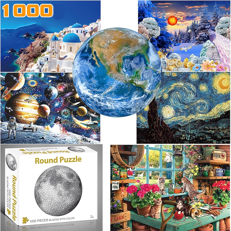 Creative 1000 Pieces Of Flat White Card Paper Thickened Puzzle Circular Moon Love Sea Puzzle Toy For Adults