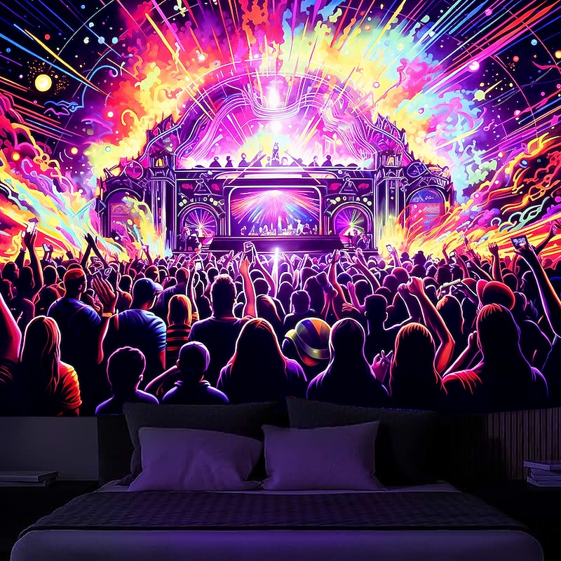 Blacklight Tapestry UV Reactive Glow in the Dark Glow Party Neon Trippy Misty Bar Concert Hanging Tapestry Wall Art Mural for Living Room Bedroom