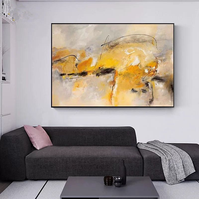 Extra large Hand Painted gold yellow oil painting Wall Art Abstract painting on canvas  modern art grey acrylic painting oversize wall art Home Decoration  ready to hang or canvas4