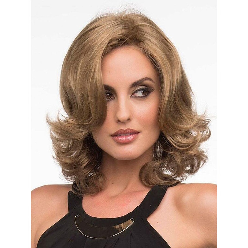 Short Blonde Curly Wigs for White Women Brown Mixed Blonde Bob Wigs with Highlights Side Part Synthetic Natural Hair Short Womens Wigs