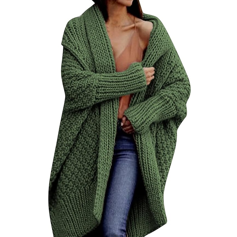 Women's Cardigan Fashion Casual Soft Solid Color Chunky Open Front Knitted Long Sleeve Long Tops Knit Outdoor Daily Going out Pink Camel Fall Winter4