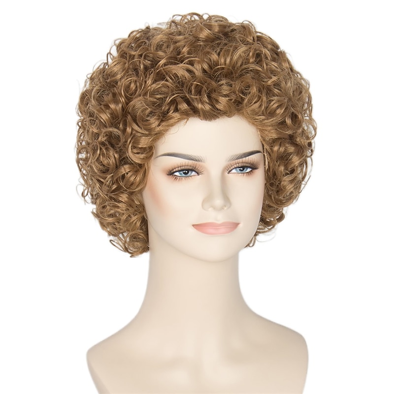 Women Short Curly Wig Strawberry Blonde Brown Cosplay Party Wig Halloween Wigs4