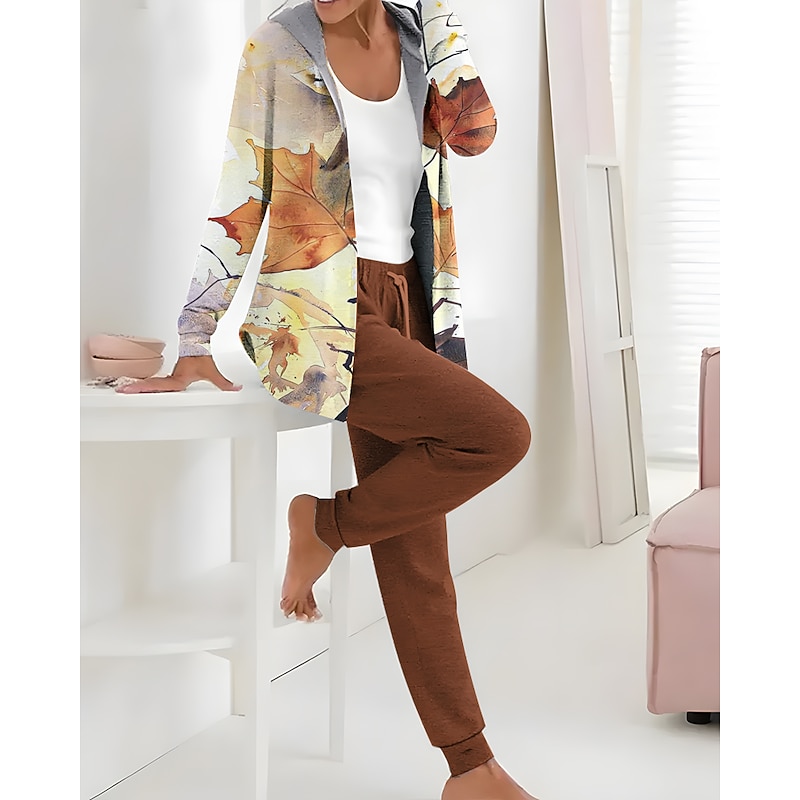 Women's 2 Pieces Hoodie Tracksuits Active Daily Pants Sets Pants Trousers Long Sleeve Hooded Floral Drawstring Print Outdoor Casual White Pink Dark Navy Fall & Winter Regular Fit4