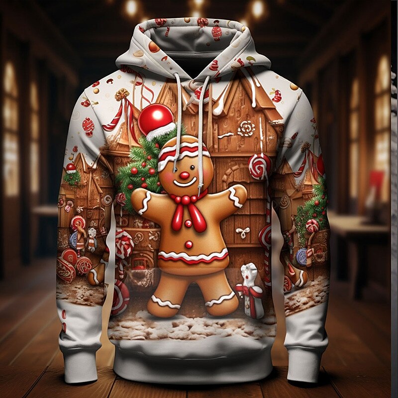 Christmas Men's Gingerbread Man 3D Hoodies Graphic Merry  Fashion 3D Print  Sports Outdoor Holiday Hoodies Red Brown Long Sleeve Hooded Print Front Pocket Spring &  Fall Designer shirt2