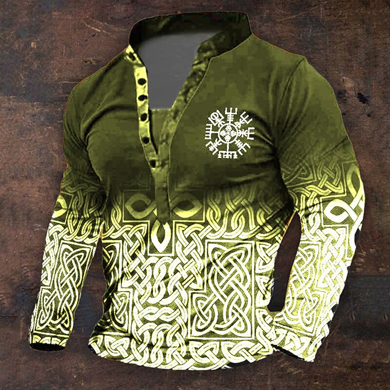 Men's Halloween Graphic Viking Henley Shirt Long Sleeve 3D Printing Daily Retro Vintage Casual Holiday Going out Festival Spring &  Fall Black Blue Brown Green Henley Henley T-Shirt4