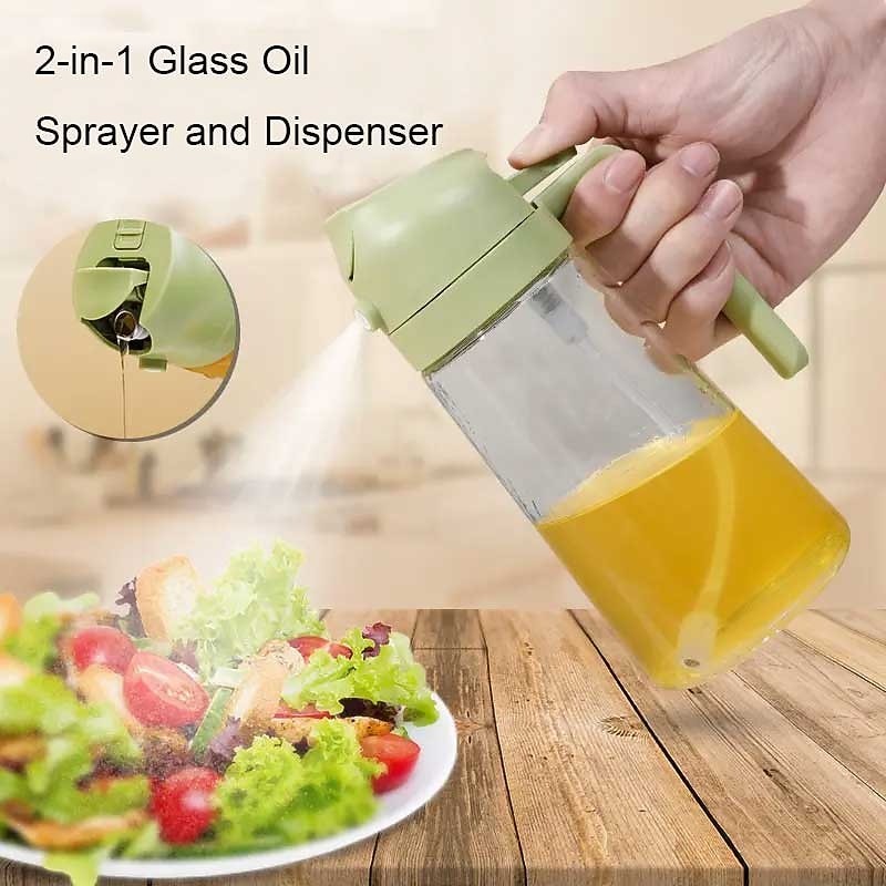 2 in 1 Glass Oil Sprayer & Dispenser 16oz for Kitchen 470ml Olive Oil Bottle Oil Sprayer for Cooking, Kitchen, Salad, Barbecue2