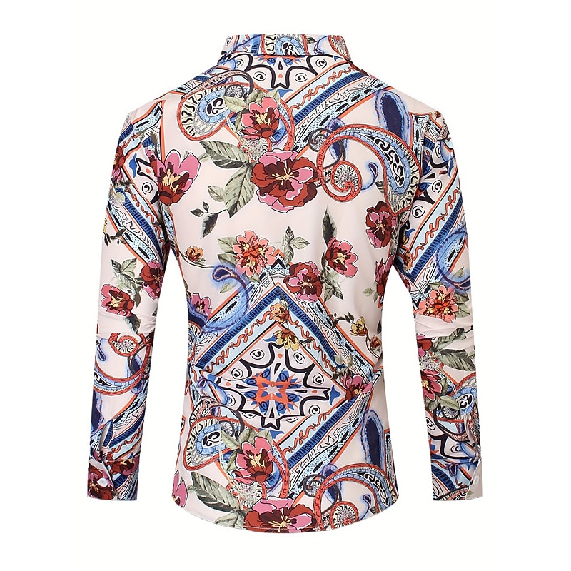 Men's Shirt Button Up Shirt Long Sleeve Casual Boho Daily Wear Going out Fall & Winter Turndown Print Button-Down Black Dark Navy Beige3