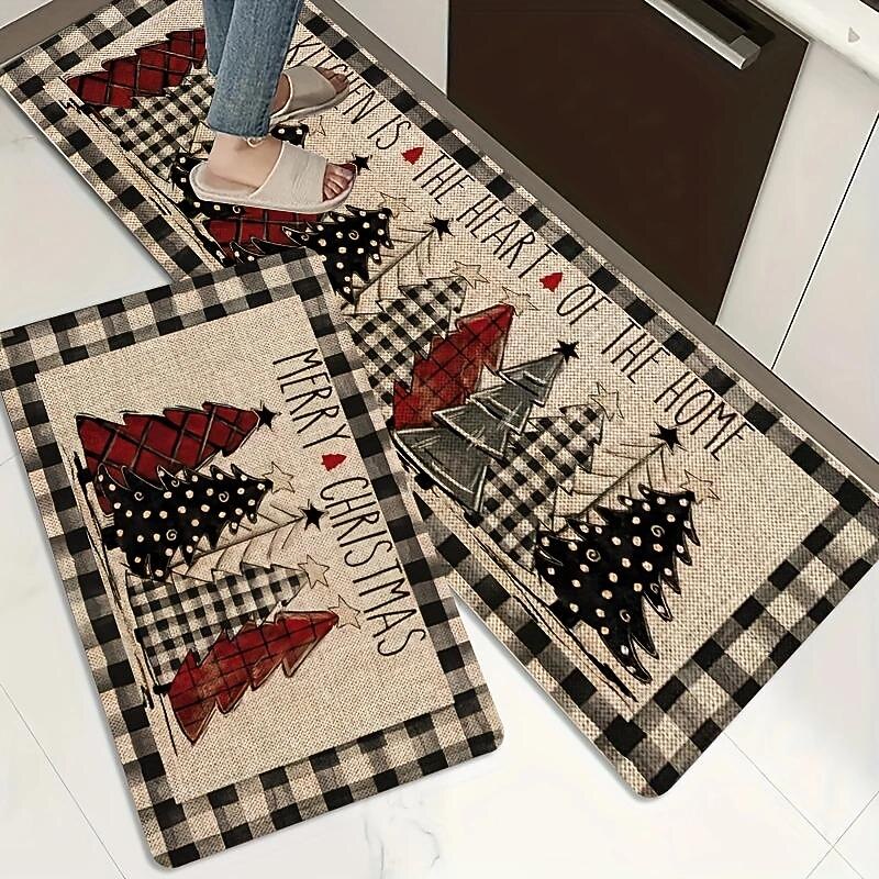 Christmas Decorations Floor Mat Kitchen Mat Water Absorption Oil Absorption Kitchen Floor Mat 1 Piece Holiday Decoration Floor Mat Doormat for Entering Households2
