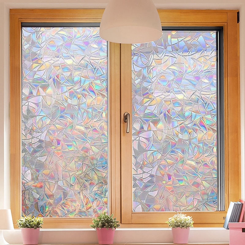 Stained Glass Window Film Rainbow Window Film Translucent Stained Glass Self Adhesive Film Static Cling Thermal Insulation Window Sticker for Home2
