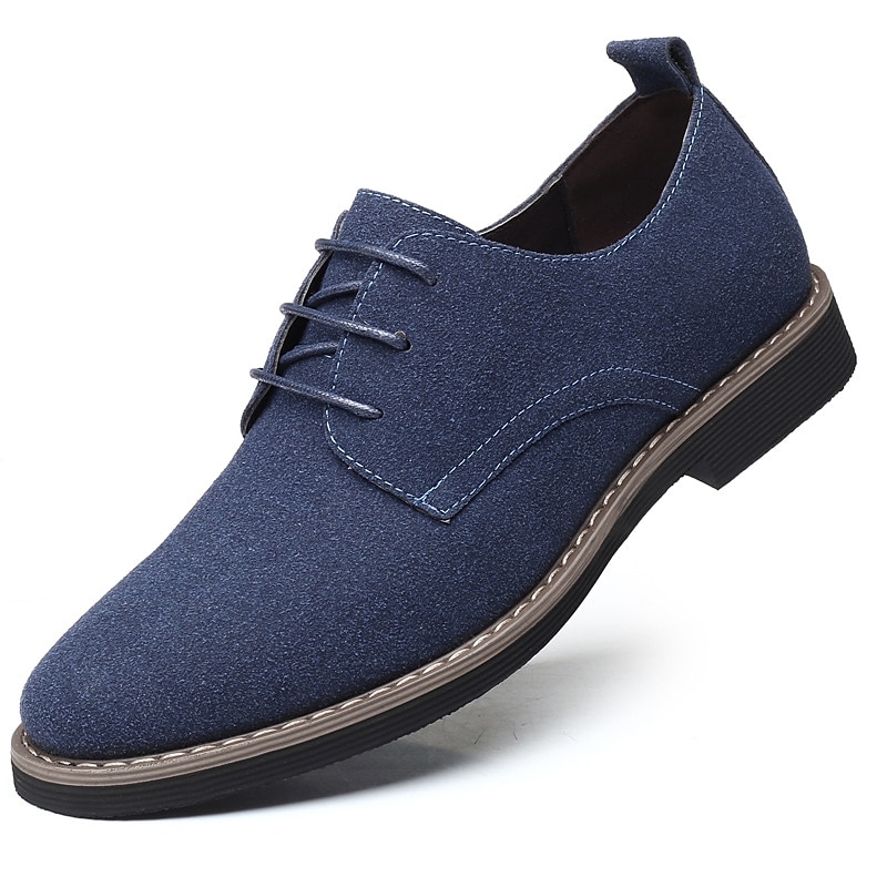 Men's Casual Blue Faux Suede Oxford Shoes - Comfortable Lace-Up Design with Stylish Stitching for Everyday Wear3