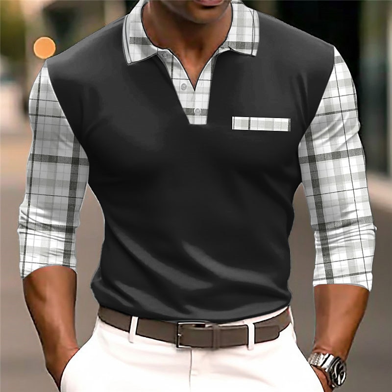 Kentucky Derby Men's Cable Knit Polo Golf Polos Shirts Long Sleeve Polo Shirts Turndown Casual Daily 3D Print Fall & Winter Black White Navy Blue2