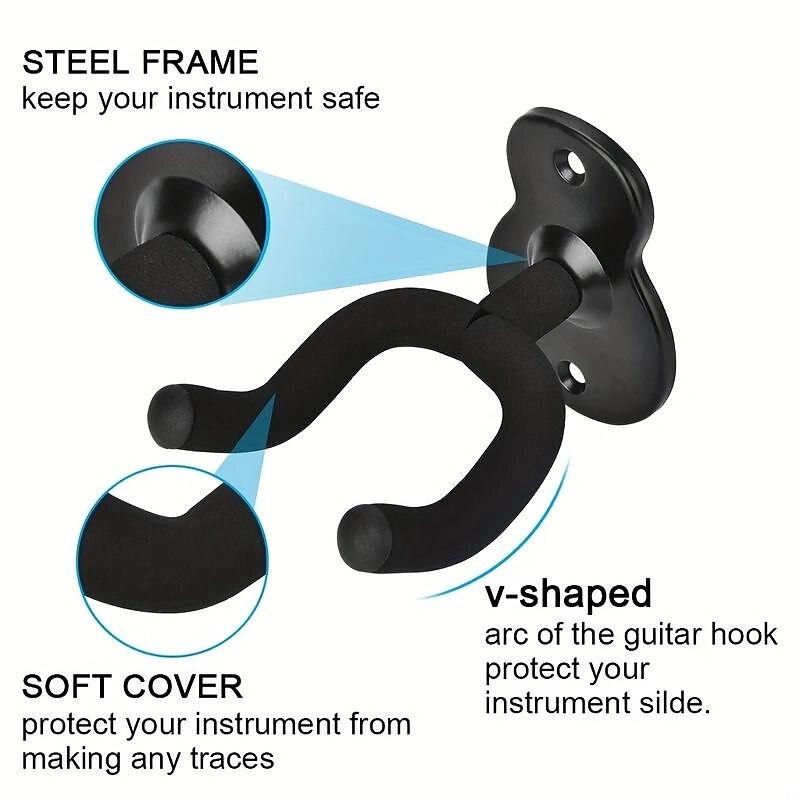 2Pack Guitar Hangers, Metal Wall Mounted Guitar Hook For Folk Music, Bass, Electric Guitar, Classical Guitar4