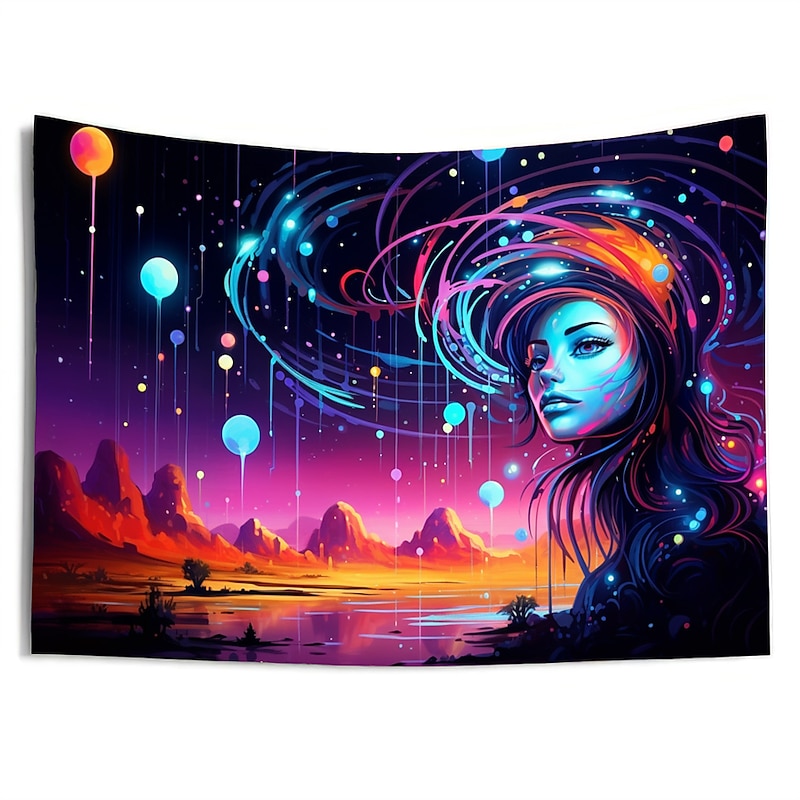 Blacklight Tapestry UV Reactive Glow in the Dark Goddness Trippy Mountain Misty Nature Landscape Hanging Tapestry Wall Art Mural for Living Room Bedroom3