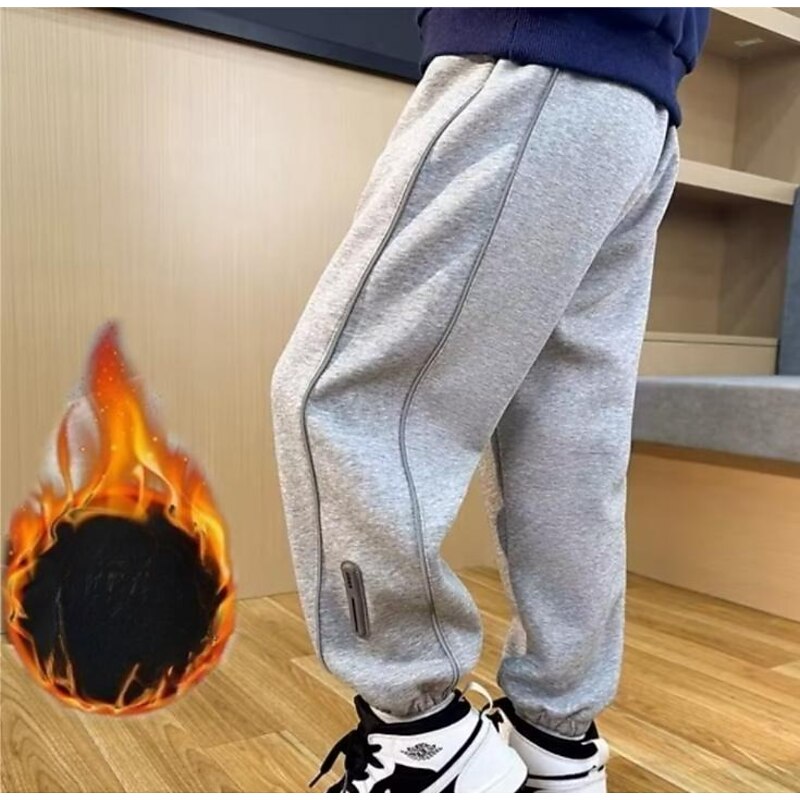 Kids Boys Sweatpants Trousers Pocket Solid Color Keep Warm Comfort Pants School Sports Black Gray2