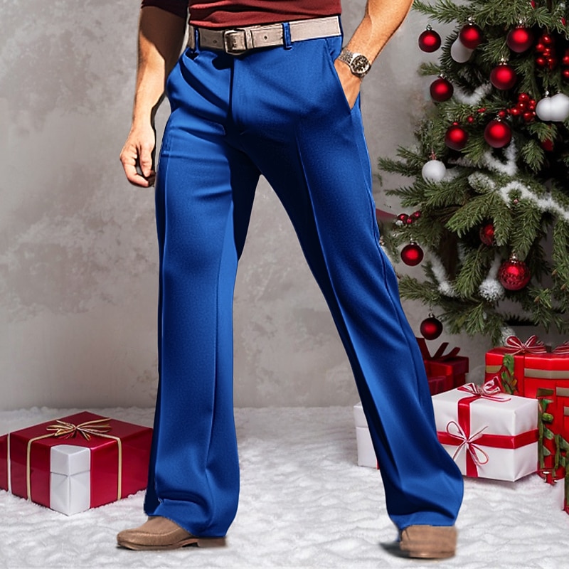 Men's Dress Pants Trousers Suit Pants Velvet Pants Pocket Straight Leg Plain Comfort Breathable Outdoor Daily Going out Fashion Casual White Red2